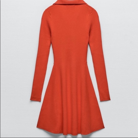 NWT. Zara Orange Knitted V-Neck Mini Dress. Size L. - Picture 9 of 12